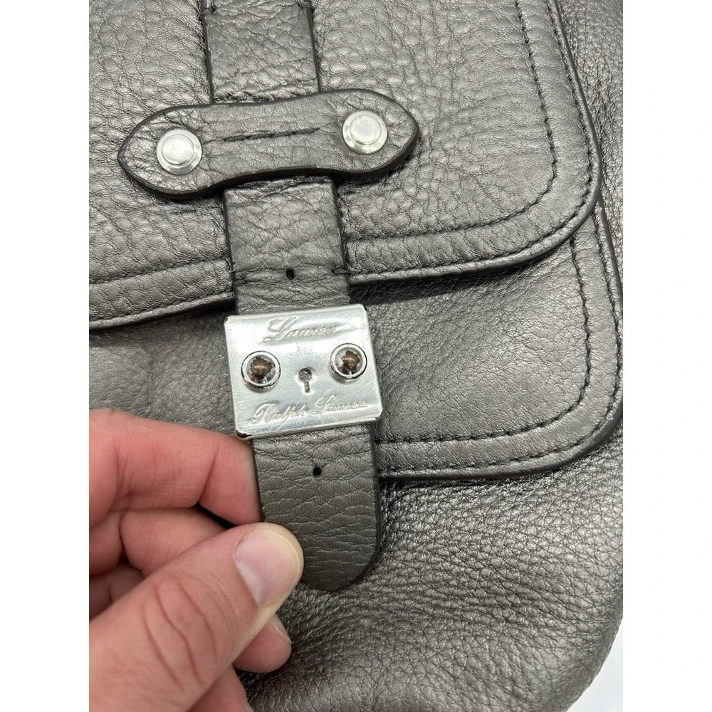 Lauren Ralph Lauren Silver Pebbled Leather 1967 Hobo Bag Cargo Pockets Designer